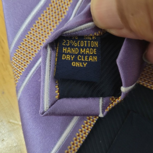 Henry Jacobson Handmade Silk Blend Tie Purple Tan Striped Mens Necktie - Picture 7 of 8
